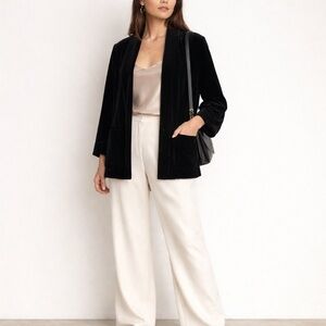 Eileen Fisher Velvet Open Front Cardigan Silk Blend Jacket Minimalist Luxe Layer